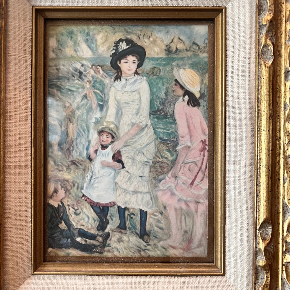 Vtg Renoir Children on the Seashore Framed Print Ornate Gold Frame Wall Art - Picture 7 of 12